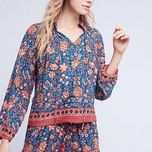 Natalie Martin Blue & Coral Floral Knit Blouse